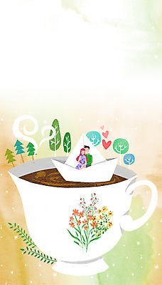 PSD 나무 커플 여자 남자 꽃 커피 일러스트 안기 상상 나뭇잎 함께함 사랑 성인 두명 판타지 하트 커피잔 종이배 국내일러스트 모양 식물 감정 음료 컨셉 잎 관계 모션 잔 사람 종이접기 파일형식