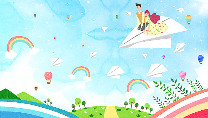 PSD 구름 커플 여자 남자 무지개 일러스트 상상 산 함께함 사랑 성인 두명 판타지 열기구 하트 비행 종이비행기 국내일러스트 자연요소 모양 감정 컨셉 관계 항공교통 사람 종이접기 파일형식