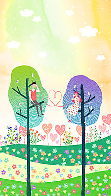 PSD 나무 구름 커플 여자 남자 꽃 일러스트 상상 조류 함께함 사랑 성인 두명 판타지 하트 실전화기 국내일러스트 자연요소 모양 식물 동물 감정 컨셉 관계 사람 파일형식