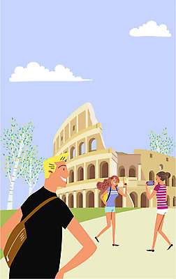 나무 구름 여자 남자 해외여행 여행 일러스트 성인 세명 사진촬영 이탈리아 콜로세움 유럽여행 국내일러스트 AI파일 자연요소 식물 해외 유럽 사람 촬영 로마 파일형식 벡터