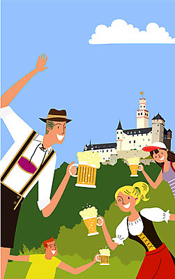 구름 여자 남자 해외여행 여행 일러스트 맥주 독일 여러명 성인 맥주잔 유럽여행 노이슈반슈타인성 독일전통의상 국내일러스트 AI파일 자연요소 해외 유럽 다수 술잔 주류 사람 전통의상 파일형식 벡터