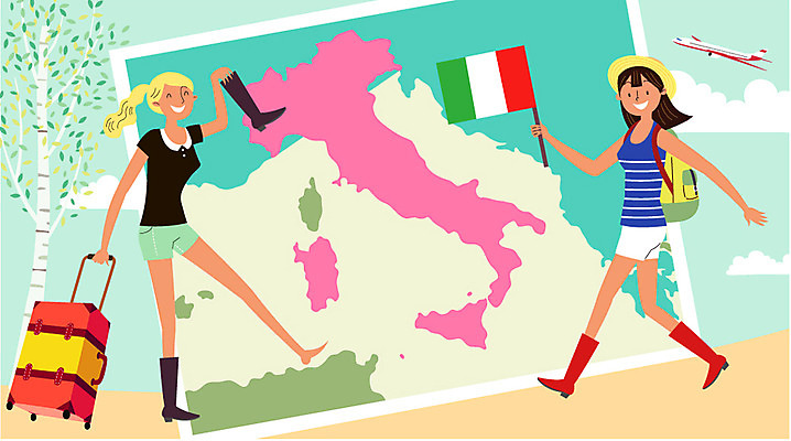 나무 구름 여자 해외여행 여행 일러스트 배낭 비행기 부츠 성인 두명 캐리어 이탈리아 유럽여행 이탈리아국기 이탈리아지도 국내일러스트 AI파일 자연요소 식물 해외 유럽 신발 지도 가방 항공교통 대중교통 사람 여행가방 국기 파일형식 벡터