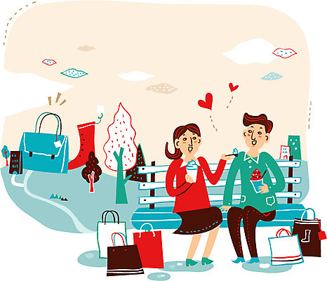 나무 구름 커플 여자 남자 행복 신발 벤치 가방 일러스트 휴식 아이스크림 함께함 사랑 성인 두명 쇼핑 쇼핑백 상점 쇼핑몰 국내일러스트 AI파일 자연요소 식물 잡화 감정 컨셉 의자 관계 디저트 사람 파일형식 벡터