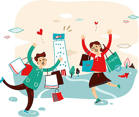 나무 구름 커플 여자 남자 행복 구두 일러스트 함께함 사랑 성인 두명 쇼핑 쇼핑백 상점 쇼핑몰 국내일러스트 AI파일 자연요소 식물 감정 신발 컨셉 가방 관계 사람 파일형식 벡터