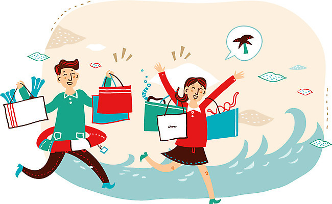 구름 커플 여자 남자 행복 바다 일러스트 함께함 사랑 성인 두명 쇼핑 비키니 야자수 쇼핑백 튜브 국내일러스트 AI파일 자연요소 나무 수영복 감정 컨셉 가방 관계 사람 파일형식 벡터