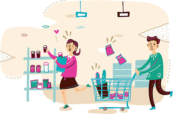 커플 여자 남자 행복 빵 일러스트 선반 함께함 사랑 성인 두명 쇼핑 쇼핑백 상점 카트 사과 쇼핑몰 식료품백 식료품점 스토어 국내일러스트 AI파일 감정 음식 가구 컨셉 가방 과일 관계 사람 파일형식 벡터