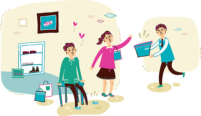 커플 여자 남자 행복 신발 의자 일러스트 함께함 사랑 성인 세명 쇼핑 상자 쇼핑백 상점 쇼핑몰 판매원 신발장 스토어 국내일러스트 AI파일 직업 감정 가구 컨셉 가방 관계 사람 파일형식 벡터