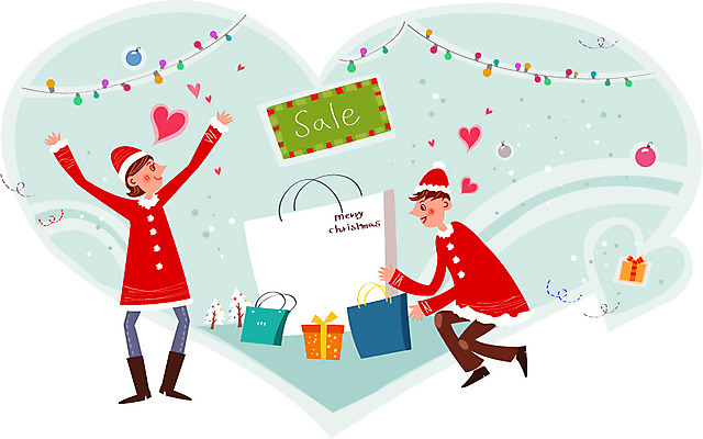 커플 여자 남자 행복 크리스마스 겨울 일러스트 산타옷 함께함 사랑 성인 두명 선물상자 쇼핑 쇼핑백 크리스마스트리 세일 조명장식 국내일러스트 AI파일 옷 계절 기념일 감정 컨셉 가방 관계 조명 선물 사람 장식 상자 파일형식 벡터