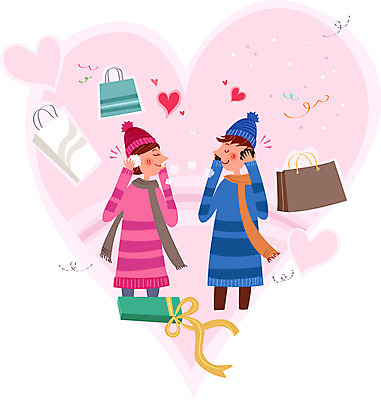 커플 여자 남자 행복 일러스트 함께함 사랑 성인 두명 선물상자 쇼핑 쇼핑백 목도리 귀마개 국내일러스트 AI파일 잡화 감정 컨셉 가방 관계 선물 사람 상자 파일형식 벡터