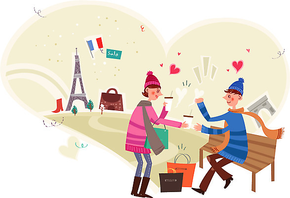 커플 여자 남자 행복 커피 신발 벤치 가방 일러스트 휴식 함께함 사랑 성인 두명 쇼핑 쇼핑백 세일 에펠탑 개선문 프랑스국기 해외쇼핑 국내일러스트 AI파일 잡화 감정 음료 컨셉 의자 관계 사람 국기 파리 랜드마크 파일형식 벡터