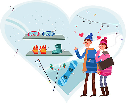 나무 커플 여자 남자 행복 일러스트 고글 함께함 사랑 성인 두명 쇼핑 쇼핑백 스노우보드 스키장비 폴 스키용품 스키장갑 국내일러스트 AI파일 식물 감정 스포츠용품 컨셉 가방 관계 스키 사람 보드_스포츠 파일형식 벡터