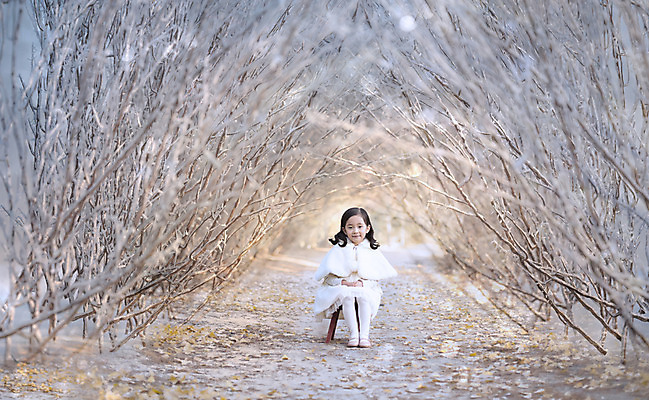 JPG 주간 나무 편집이미지 여자 어린이 겨울 한명 야외 한국인 눈 디지털합성 흰옷 디지털아트 어린이만 소녀만 편집실사 자연요소 식물 1 옷 계절 날씨 사람 동양인 CG 여자만 파일형식