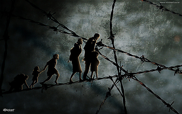 PSD 여자 남자 어린이 일러스트 가족 여러명 성인 위험 가난 탈출 철조망 난민 도피 국내일러스트 다수 컨셉 관계 사람 파일형식