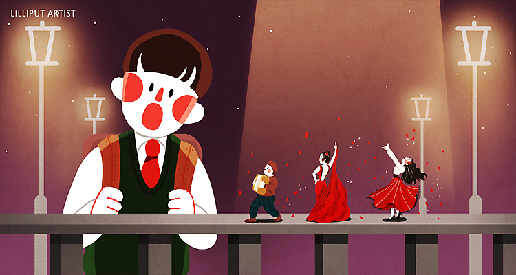 PSD 여자 남자 어린이 가로등 일러스트 조명 여러명 성인 공연 춤 아코디언 소인국 아티스트 탱고 국내일러스트 직업 공공시설 다수 문화예술 사람 이벤트 건반악기 파일형식