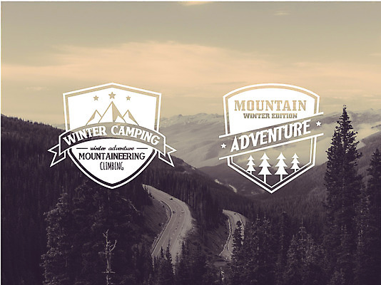 나무 겨울 일러스트 산 아웃도어 사람없음 라벨 캠핑 도전 겨울캠프 국내일러스트 AI파일 식물 계절 레저 프레임 파일형식 벡터