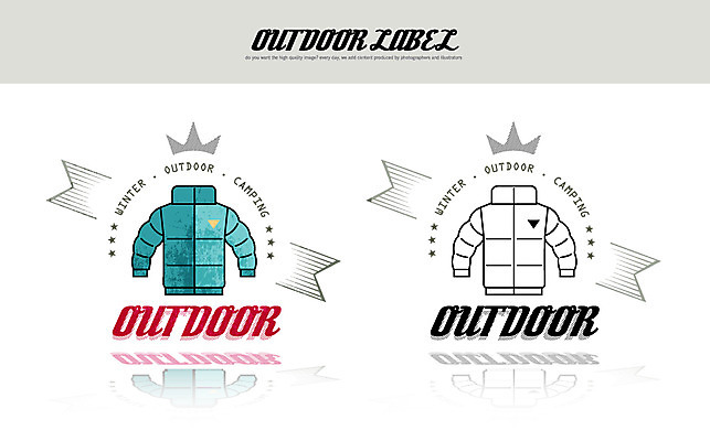 겨울 일러스트 아웃도어 사람없음 라벨 점퍼 빈티지 복고 패딩 왕관모양 국내일러스트 AI파일 모양 계절 컨셉 프레임 외투 파일형식 벡터