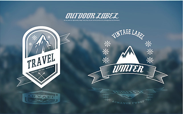 겨울 일러스트 산 아웃도어 사람없음 라벨 빈티지 눈송이 복고 국내일러스트 AI파일 계절 컨셉 프레임 눈_날씨 파일형식 벡터