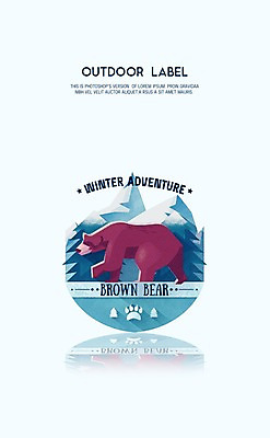 PSD 나무 동물 겨울 일러스트 곰 산 아웃도어 사람없음 라벨 발자국 국내일러스트 식물 계절 포유류 자국 프레임 파일형식