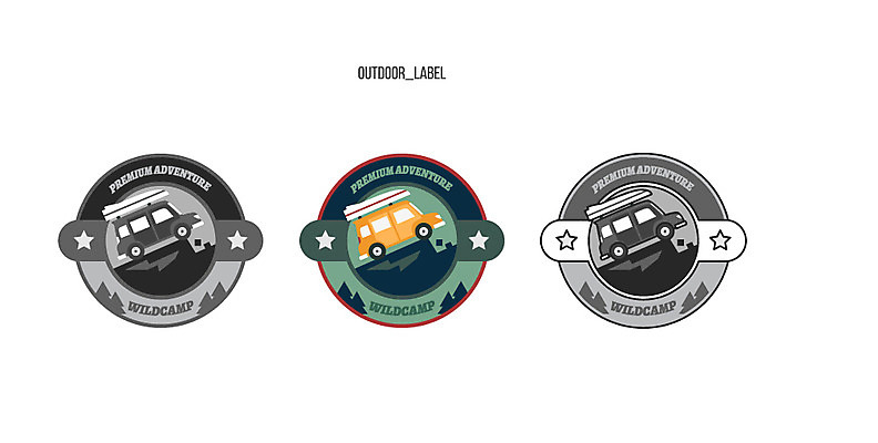 나무 별 일러스트 자동차 아웃도어 사람없음 라벨 캠핑 캠핑카 국내일러스트 AI파일 자연요소 식물 육상교통 레저 프레임 파일형식 벡터