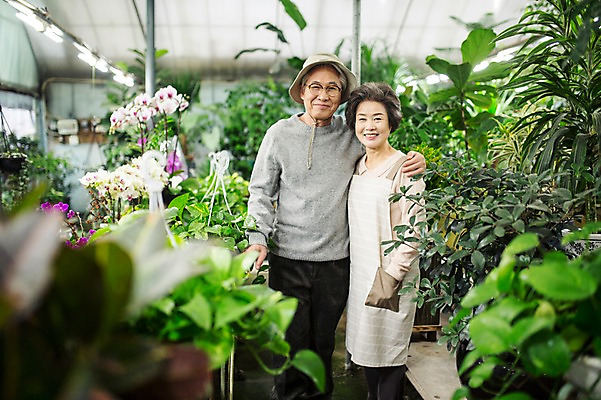 포토 JPG 여자 할아버지 노년 남자 할머니 여유 어깨동무 실내 서기 미소 상반신 두명 앞모습 실버라이프 노부부 다정 한국인 60대 꽃집 원예 노인만 국내포토 라이프스타일 부부 감정 뷰포인트 포즈 컨셉 모션 표정 사람 동양인 성인 취미 내부 상점 성인만 파일형식