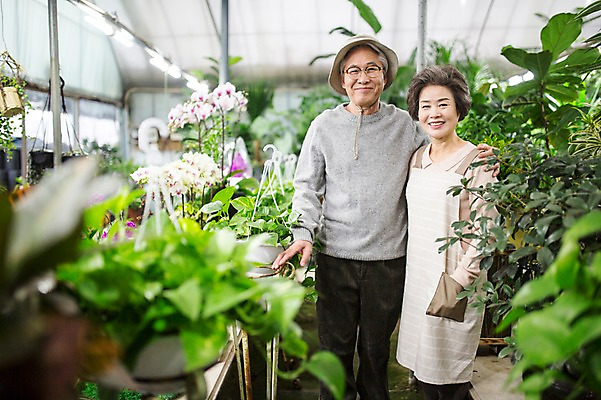 포토 JPG 여자 할아버지 노년 남자 할머니 여유 어깨동무 실내 서기 미소 상반신 두명 앞모습 실버라이프 노부부 다정 한국인 60대 꽃집 원예 노인만 국내포토 라이프스타일 부부 감정 뷰포인트 포즈 컨셉 모션 표정 사람 동양인 성인 취미 내부 상점 성인만 파일형식