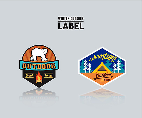나무 동물 겨울 일러스트 화살 아웃도어 텐트 사람없음 라벨 모닥불 백곰 겨울캠프 국내일러스트 AI파일 식물 계절 곰 불 프레임 캠핑도구 캠핑 파일형식 벡터