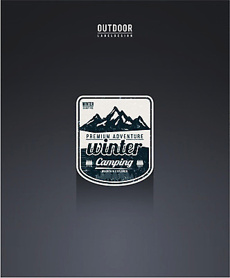 나무 스티커 겨울 일러스트 산 아웃도어 사람없음 라벨 캠핑 빈티지 겨울캠프 국내일러스트 AI파일 식물 계절 컨셉 레저 프레임 파일형식 벡터