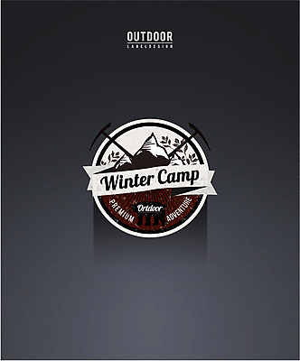 동물 스티커 겨울 일러스트 곰 나뭇잎 산 아웃도어 사람없음 라벨 캠핑 빈티지 겨울캠프 국내일러스트 AI파일 계절 컨셉 잎 포유류 레저 프레임 파일형식 벡터