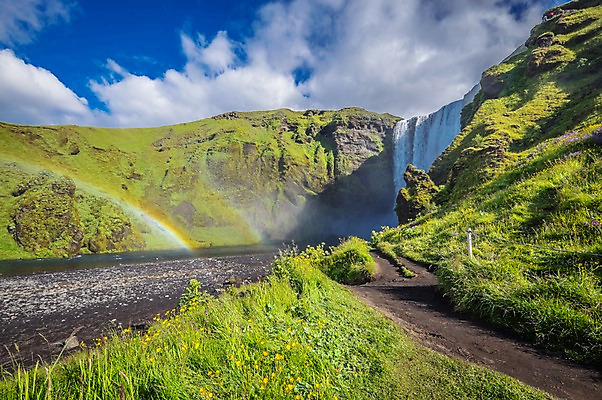 포토 JPG 주간 구름 해외풍경 해외 유럽 무지개 자연 하늘 아이슬란드 풍경 잔디 사람없음 야외 폭포 스코가폭포 국내포토 자연요소 식물 나라 생태계 파일형식