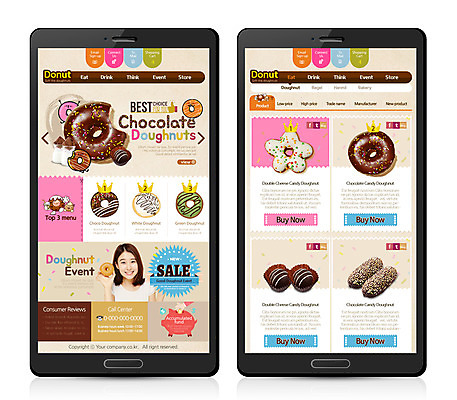 PSD 템플릿 여자 빵 웹템플릿 디자인시안 모바일 한명 성인 쇼핑 초콜릿 한국인 도넛 모바일템플릿 모바일웹 온라인쇼핑몰 스토어 이미지템플릿 1 음식 디저트 사람 동양인 쇼핑몰 온라인 파일형식