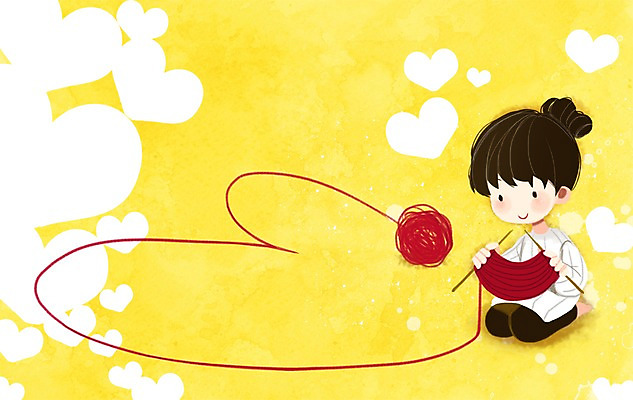 PSD 여자 어린이 일러스트 한명 소녀 하트 뜨개질 털실 대바늘 뜨개도구 소녀만 소녀한명만 국내일러스트 모양 1 사람 취미 도구 실 여자만 여자한명만 어린이만 파일형식