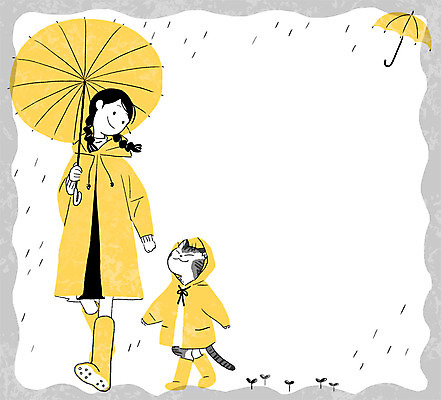 PSD 여자 일러스트 우산 장화 한명 성인 반려동물 새싹 고양이 비 우비 반려 장화신은고양이 프레임일러스트 국내일러스트 자연요소 식물 동물 1 옷 신발 포유류 동화 날씨 프레임 사람 파일형식