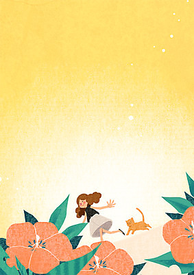 PSD 여자 꽃 일러스트 상상 상상일러스트 한명 소녀 달리기 고양이 봄 소녀만 소녀한명만 국내일러스트 식물 1 계절 어린이 포유류 모션 사람 반려동물 여자만 여자한명만 어린이만 파일형식