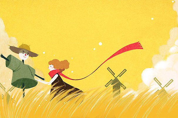 PSD 여자 단풍 낙엽 일러스트 상상 상상일러스트 한명 소녀 초원 스카프 풍차 가을 허수아비 소녀만 소녀한명만 국내일러스트 1 계절 어린이 잎 농업 사람 목도리 여자만 여자한명만 어린이만 파일형식