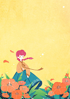 PSD 여자 꽃 일러스트 상상 상상일러스트 한명 소녀 봄 한복 소녀만 소녀한명만 국내일러스트 식물 1 한국전통 계절 어린이 사람 전통의상 여자만 여자한명만 어린이만 파일형식