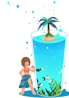 PSD 여자 수영복 바다 일러스트 상상 잔 상상일러스트 어류 한명 소녀 야자수 풀잎 소녀만 소녀한명만 국내일러스트 나무 1 식기 옷 어린이 잎 사람 수중동물 풀_식물 여자만 여자한명만 어린이만 파일형식