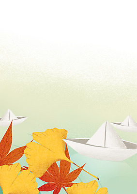 PSD 단풍 낙엽 일러스트 상상 상상일러스트 사람없음 물 가을 은행잎 종이배 국내일러스트 자연요소 계절 잎 종이접기 파일형식