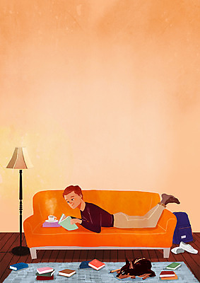 PSD 남자 여유 커피 엎드리기 신발 가방 일러스트 휴식 실내 한명 성인 책 소파 독서 카펫 스탠드 강아지 커피잔 힐링 소확행 국내일러스트 1 잡화 감정 음료 컨셉 의자 모션 조명 잔 사람 내부 반려동물 개 신조어 파일형식