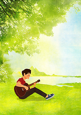 주간 PSD 나무 남자 여유 악기 연주 일러스트 휴식 한명 앉기 초원 성인 야외 기타 힐링 안식처 소확행 국내일러스트 자연요소 식물 1 감정 음악 컨셉 모션 현악기 사람 신조어 파일형식