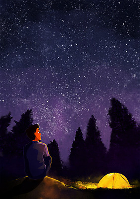 PSD 나무 남자 별 여유 일러스트 밤하늘 휴식 텐트 한명 성인 야외 캠핑 야간 힐링 안식처 소확행 국내일러스트 자연요소 식물 1 감정 컨셉 하늘 레저 캠핑도구 사람 신조어 파일형식