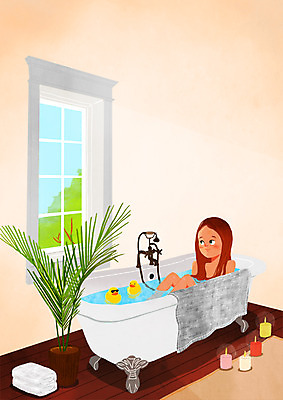 PSD 여자 화분 여유 일러스트 초 창문 휴식 욕조 실내 한명 성인 수건 목욕 힐링 오리인형 소확행 국내일러스트 1 감정 인형 컨셉 사람 내부 위생용품 청결 신조어 파일형식