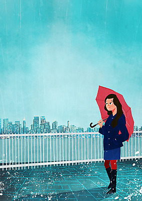 주간 PSD 여자 여유 일러스트 우산 난간 휴식 거리 장화 한명 빌딩 성인 야외 도시 비 힐링 소확행 국내일러스트 자연요소 1 감정 신발 컨셉 날씨 사람 건물 신조어 파일형식