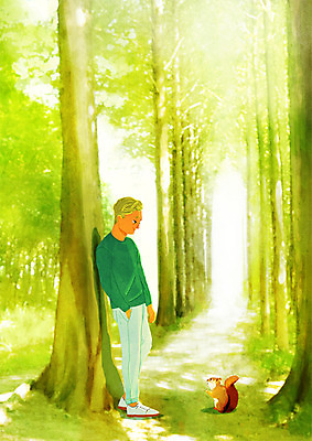 주간 PSD 나무 남자 여유 일러스트 휴식 한명 성인 야외 기댐 숲속 주머니손 다람쥐 힐링 안식처 소확행 국내일러스트 자연요소 식물 1 감정 컨셉 모션 사람 설치류 숲 신조어 파일형식