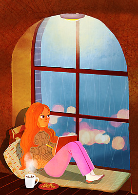 PSD 접시 여자 여유 쿠션 일러스트 창문 휴식 실내 한명 성인 노트북 연필 쿠키 머그컵 비 힐링 소확행 국내일러스트 자연요소 1 식기 감정 컨셉 날씨 학용품 디저트 사람 내부 컵 전자제품 필기구 신조어 파일형식