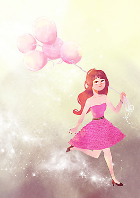 PSD 드레스 여자 여유 일러스트 휴식 한명 성인 걷기 힐링 풍선 소확행 국내일러스트 1 옷 감정 컨셉 모션 사람 신조어 파일형식