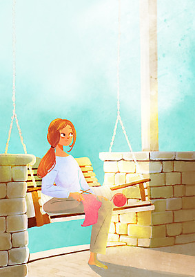 주간 PSD 여자 여유 일러스트 휴식 한명 성인 야외 뜨개질 털실 그네 힐링 그네의자 소확행 국내일러스트 자연요소 1 감정 컨셉 의자 사람 취미 실 신조어 파일형식