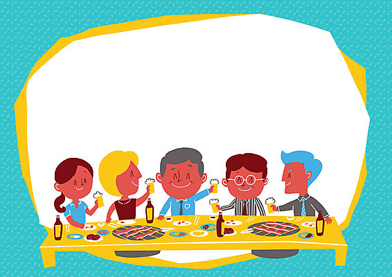 PSD 여자 남자 음식 캠페인 술잔 일러스트 식탁 여러명 성인 맥주잔 맥주병 프레임일러스트 회식 고깃집 국내일러스트 다수 탁자 술병 잔 프레임 맥주 사람 식당 식사 파일형식