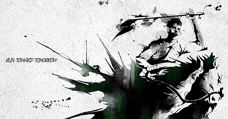 PSD 남자 백그라운드 일러스트 한명 성인 청춘 파이팅 물감 깃발 말_동물 목표 번짐 열정 물감효과 국내일러스트 1 감정 컨셉 포유류 모션 사람 미술도구 파일형식 효과