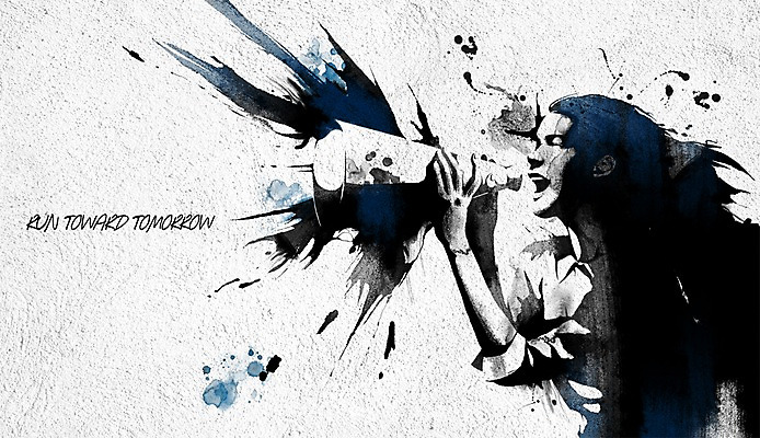 PSD 여자 백그라운드 일러스트 한명 성인 청춘 파이팅 확성기 물감 외침 목표 번짐 열정 물감효과 국내일러스트 1 감정 컨셉 모션 사람 소리 미술도구 파일형식 효과