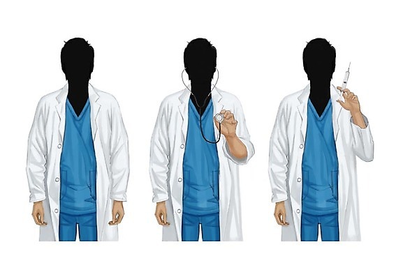 PSD 직업 남자 일러스트 청진기 주사기 성인 세명 세트 의사 의사가운 얼굴없음 국내일러스트 의료기기 사람 의료진 가운 파일형식